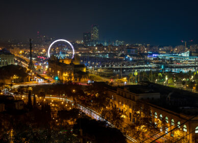 Panorámica barcelona de noche desde Mirador Miramar